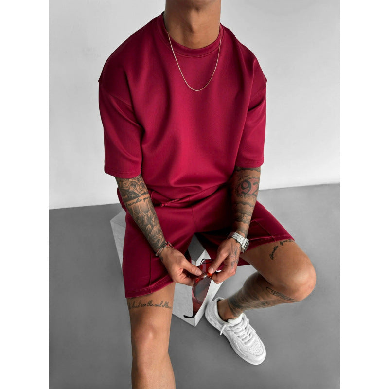 Wine Red — Oversize Boxy Sleeve T - Shirt & Shorts